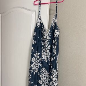 At Last Navy Blue and White Floral Midi Dress